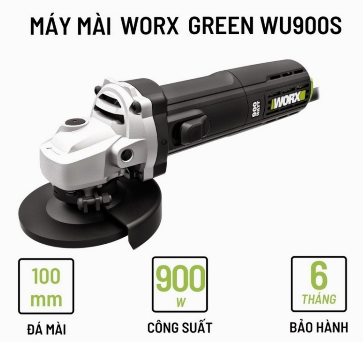 MÁY MÀI GÓC 900W 100MM WU900S – WORX GREEN