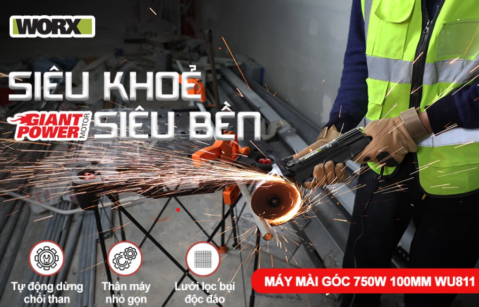 MÁY MÀI GÓC 750W 100MM WU811 – WORX GREEN
