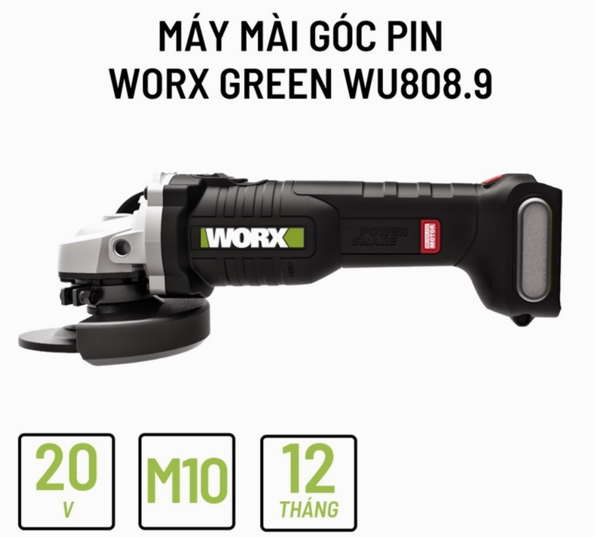 MÁY MÀI GÓC DÙNG PIN LI-ION 20V 100MM WU808.9 – WORX GREEN